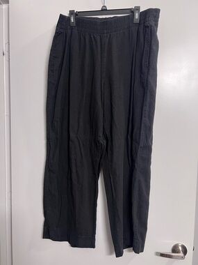 Black Linen Blend Wide Leg High Rise Pants